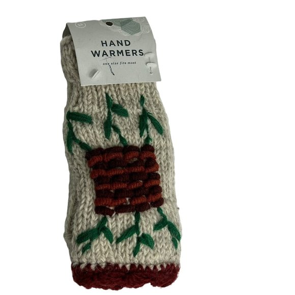 Earthbound Trading Hand Warmers Fingerless Gloves Knit In Nepal Wool Lined New - Picture 1 of 12